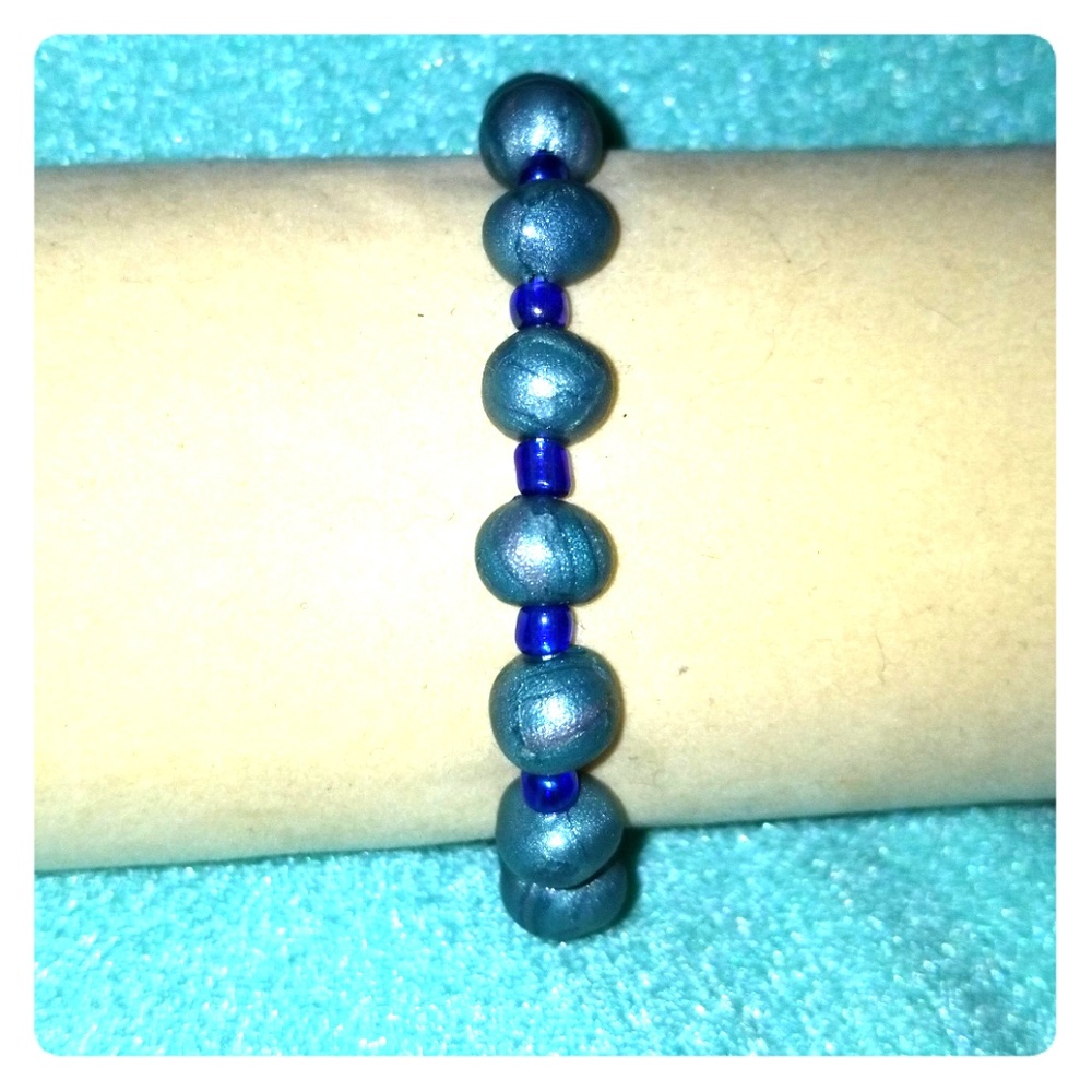 Blue & Gray Polymer Clay Stretch Bracelet